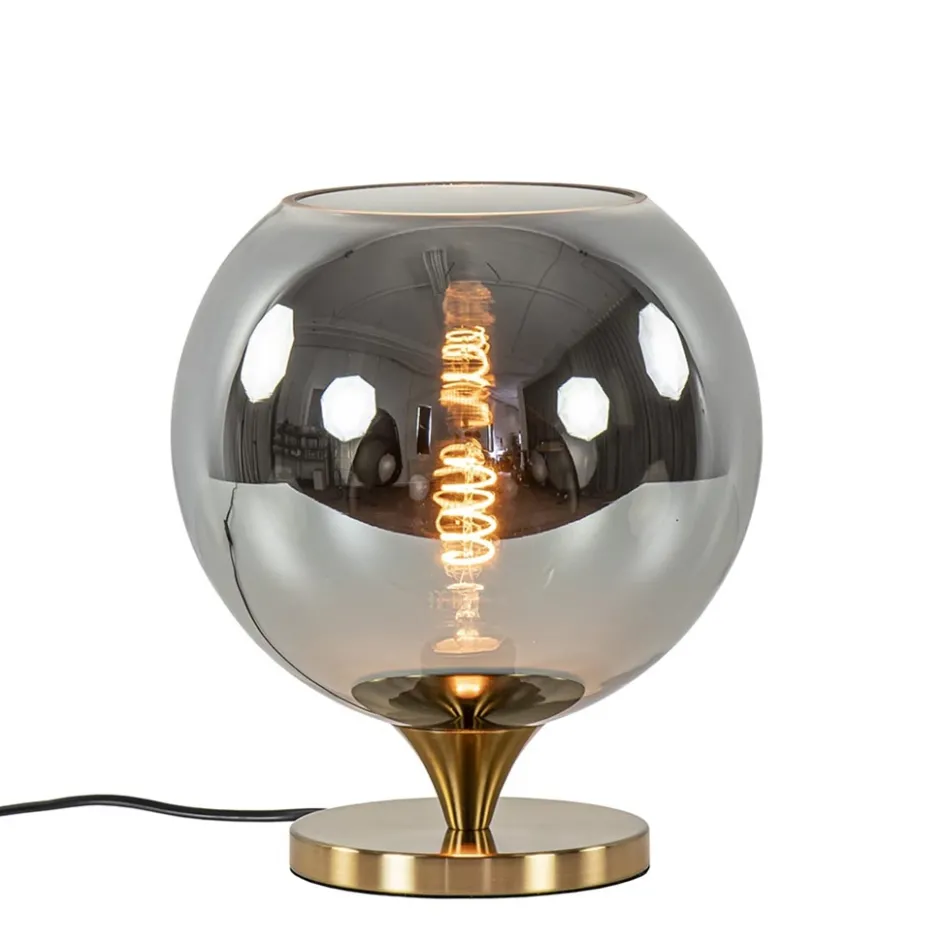 Smoke glazen tafellamp met gouden voet>Straluma New