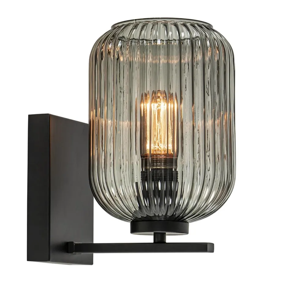 Smoke glazen wandlamp met zwarte bevestiging>Straluma New