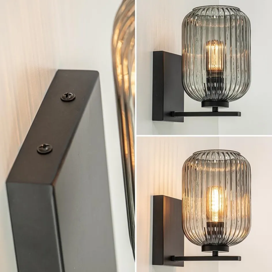 Smoke glazen wandlamp met zwarte bevestiging>Straluma New