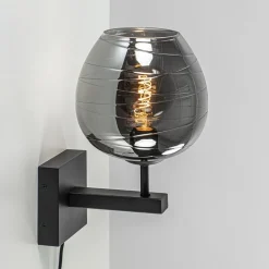 Smoke glazen wandlamp met zwart inclusief snoer>Straluma New
