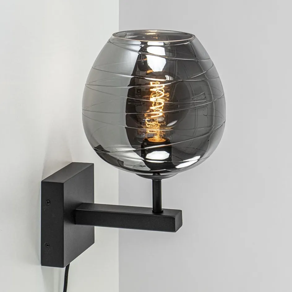 Smoke glazen wandlamp met zwart inclusief snoer>Straluma New