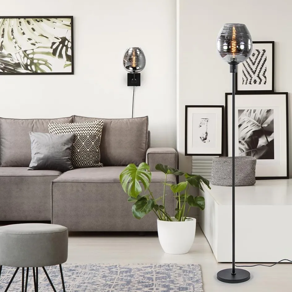 Smoke glazen wandlamp met zwart inclusief snoer>Straluma New