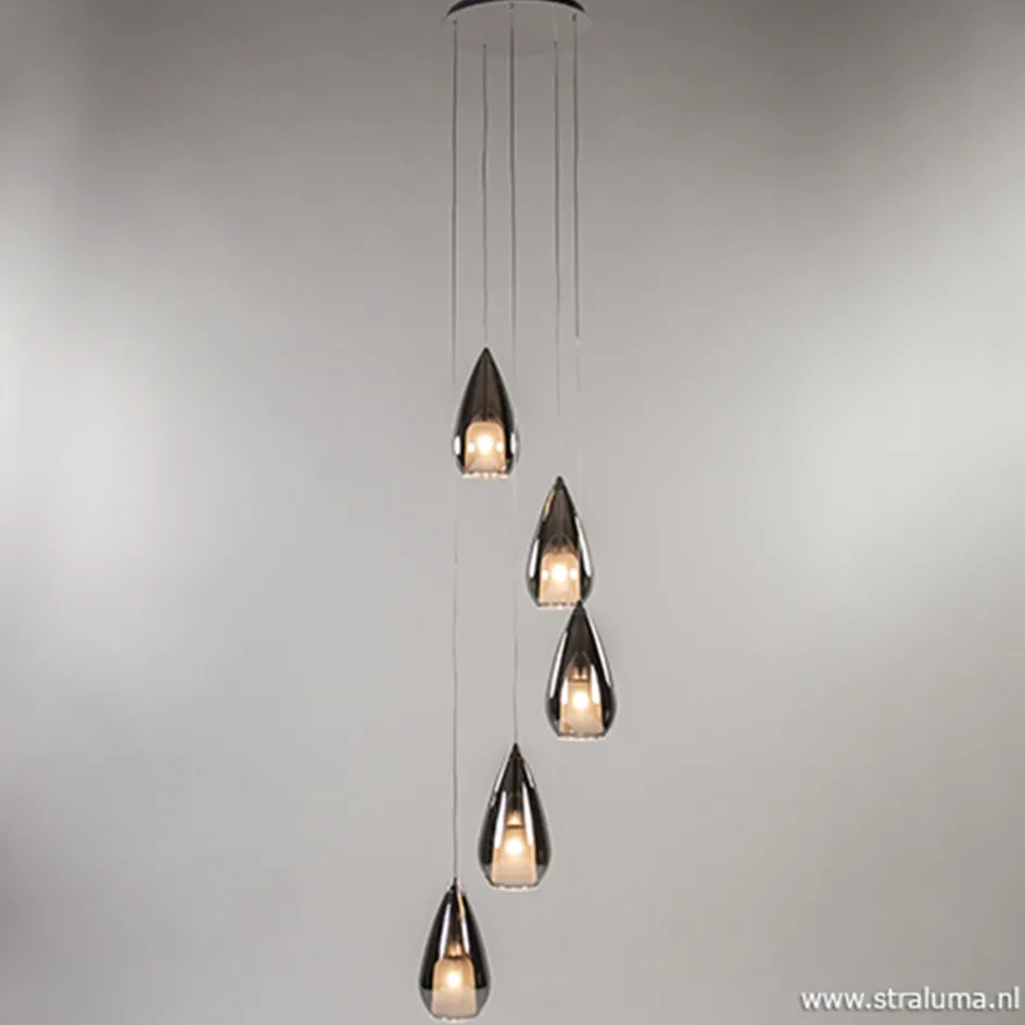 Smokey glazen vide-hanglamp chroom>Straluma Online