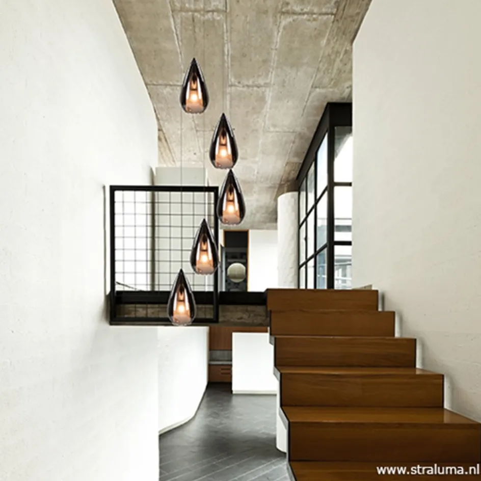 Smokey glazen vide-hanglamp chroom>Straluma Online