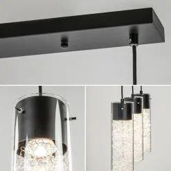 Speelse hanglamp zwart met helder glas 3-lichts><noscript><img width=
