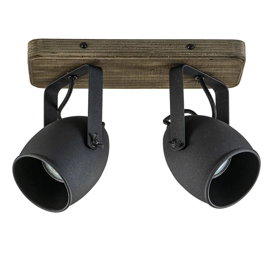 Spot 2-lichts zwart met hout>Straluma Discount