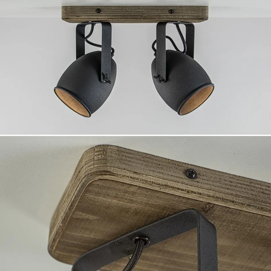 Spot 2-lichts zwart met hout>Straluma Discount