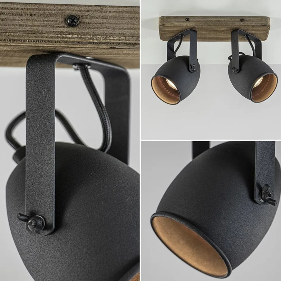 Spot 2-lichts zwart met hout>Straluma Discount