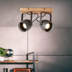 Spot 2-lichts zwart met hout><noscript><img width=