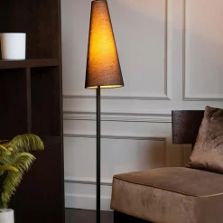 Staande schemerlamp mat zwart met linnen kap><noscript><img width=