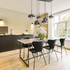 Stijlvolle 6-lichts hanglamp zwart met gradiënt smoke glas><noscript><img width=