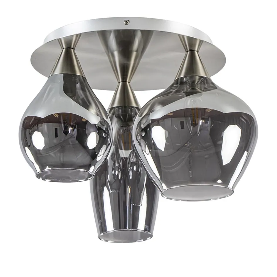 Stijlvolle plafondlamp nikkel mat met smoke glas>Straluma New