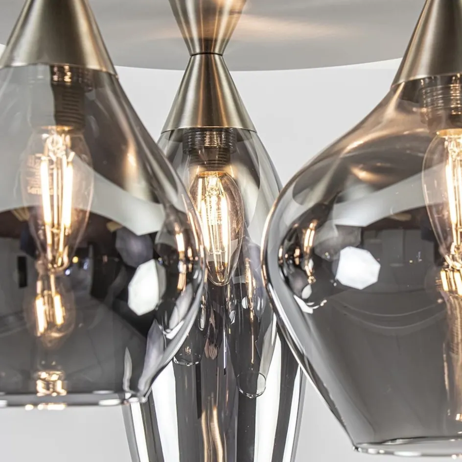 Stijlvolle plafondlamp nikkel mat met smoke glas>Straluma New