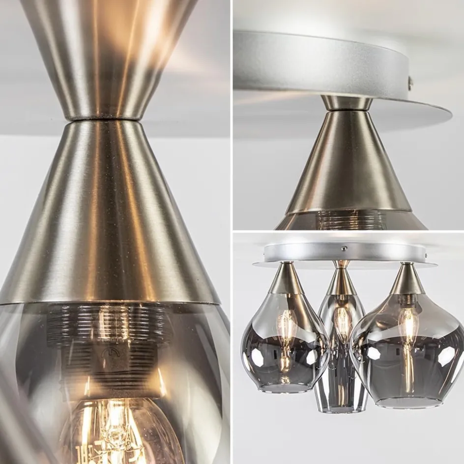 Stijlvolle plafondlamp nikkel mat met smoke glas>Straluma New