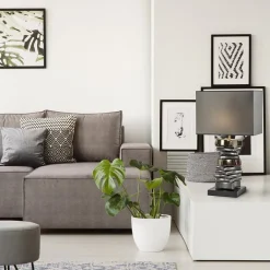 Stijlvolle tafellamp grijs/goud inclusief kap><noscript><img width=