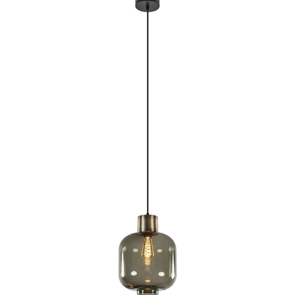 Stijvolle hanglamp smoke glas met bronzen fitting>Straluma Hot