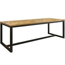 Stoere eettafel mangohout met visgraat en zwarte poot>Straluma Hot