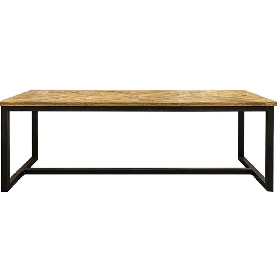 Stoere eettafel mangohout met visgraat en zwarte poot>Straluma Hot