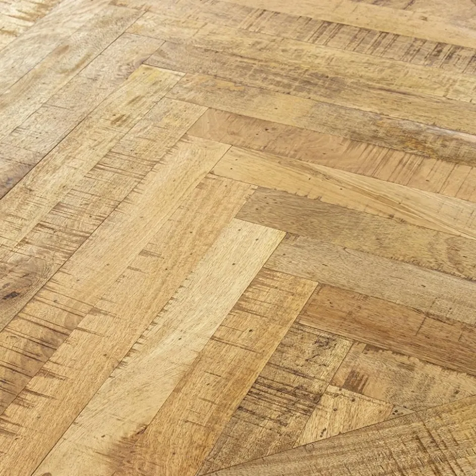 Stoere eettafel mangohout met visgraat en zwarte poot>Straluma Hot