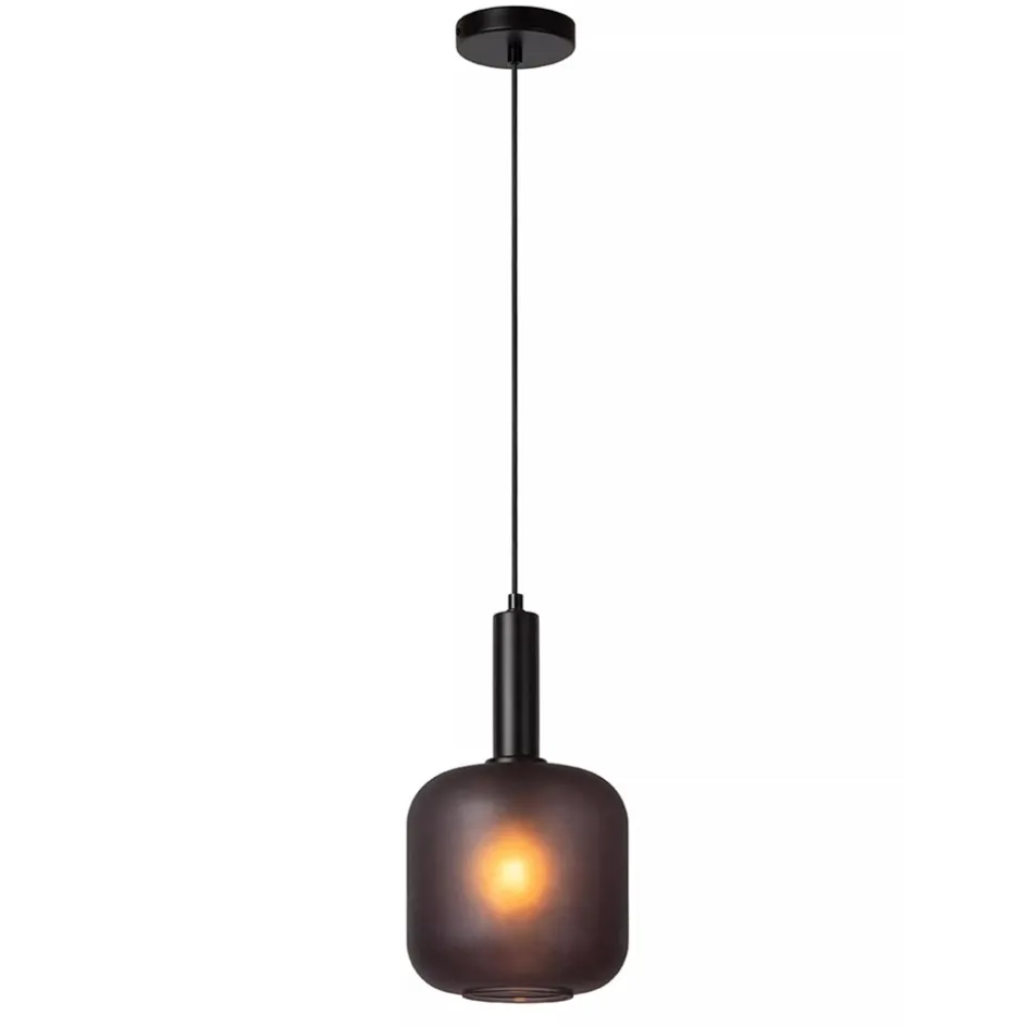 Stoere hanglamp zwart met mat zwart glas>Straluma Sale
