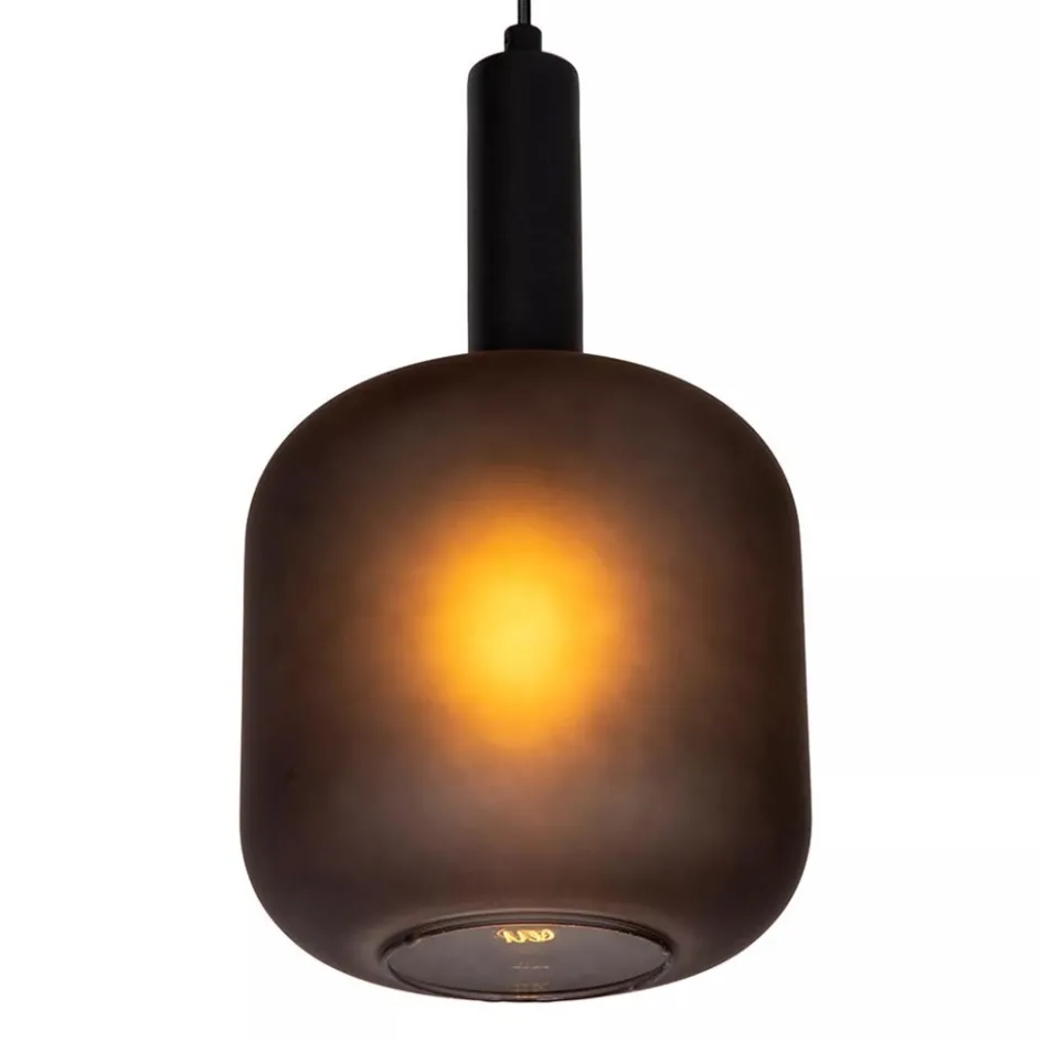 Stoere hanglamp zwart met mat zwart glas>Straluma Sale