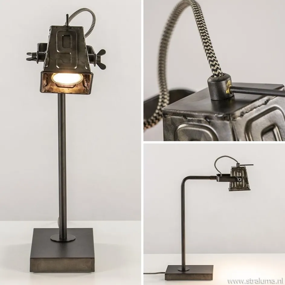 Stoere industriele tafel/bureaulamp black steel>Straluma Clearance