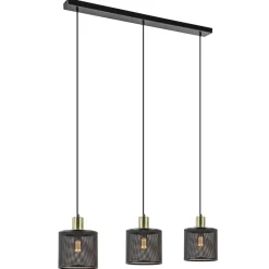 Stoere 3-lichts hanglamp mat zwart met goud>Straluma Outlet