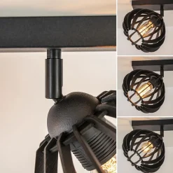 Stoere 2-lichts plafondlamp met houten kappen zwart><noscript><img width=