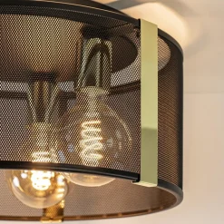 Stoere plafondlamp zwart met glossy goud><noscript><img width=