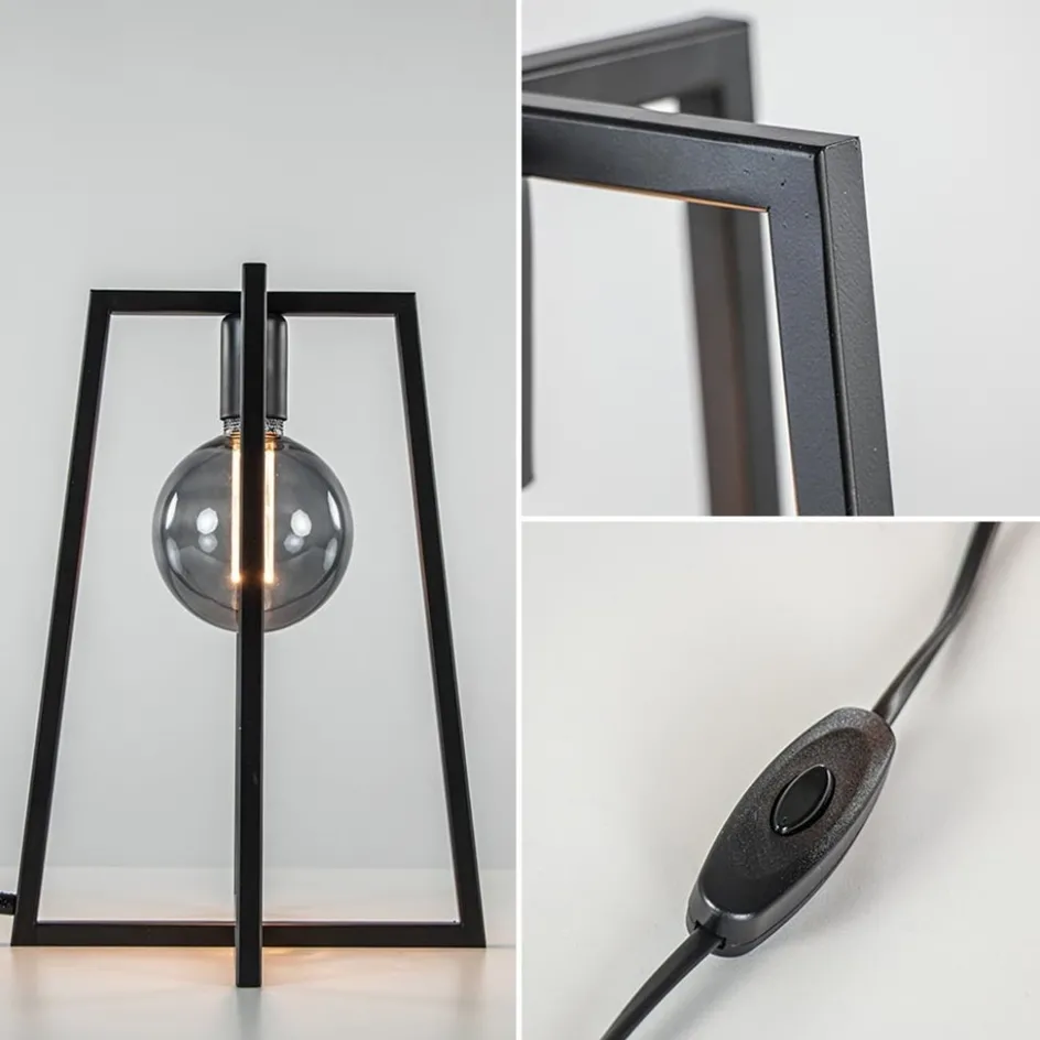 Stoere zwarte tafellamp frame>Straluma Online