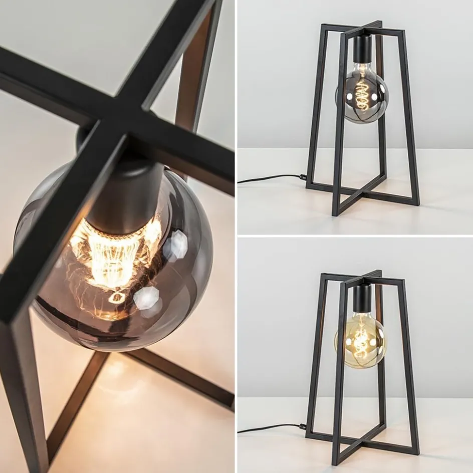 Stoere zwarte tafellamp frame>Straluma Online