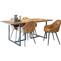 Stoffen armstoel cognac met zwarte pootjes><noscript><img width=