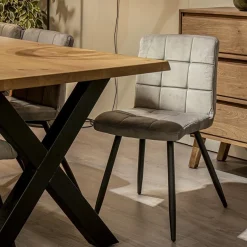 Stoffen eetkamerstoel grijs met zwarte poot><noscript><img width=