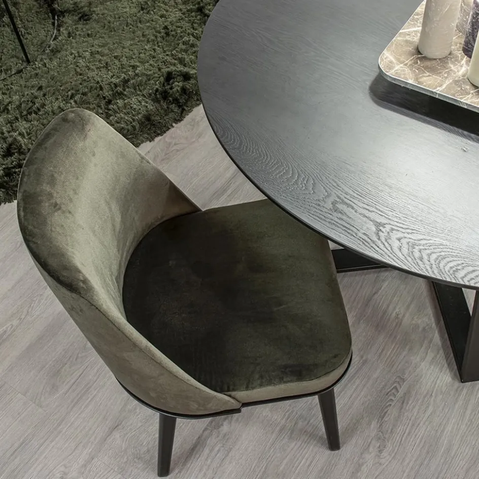 Stoffen eetkamerstoel groen met zwarte houten poot>Straluma New