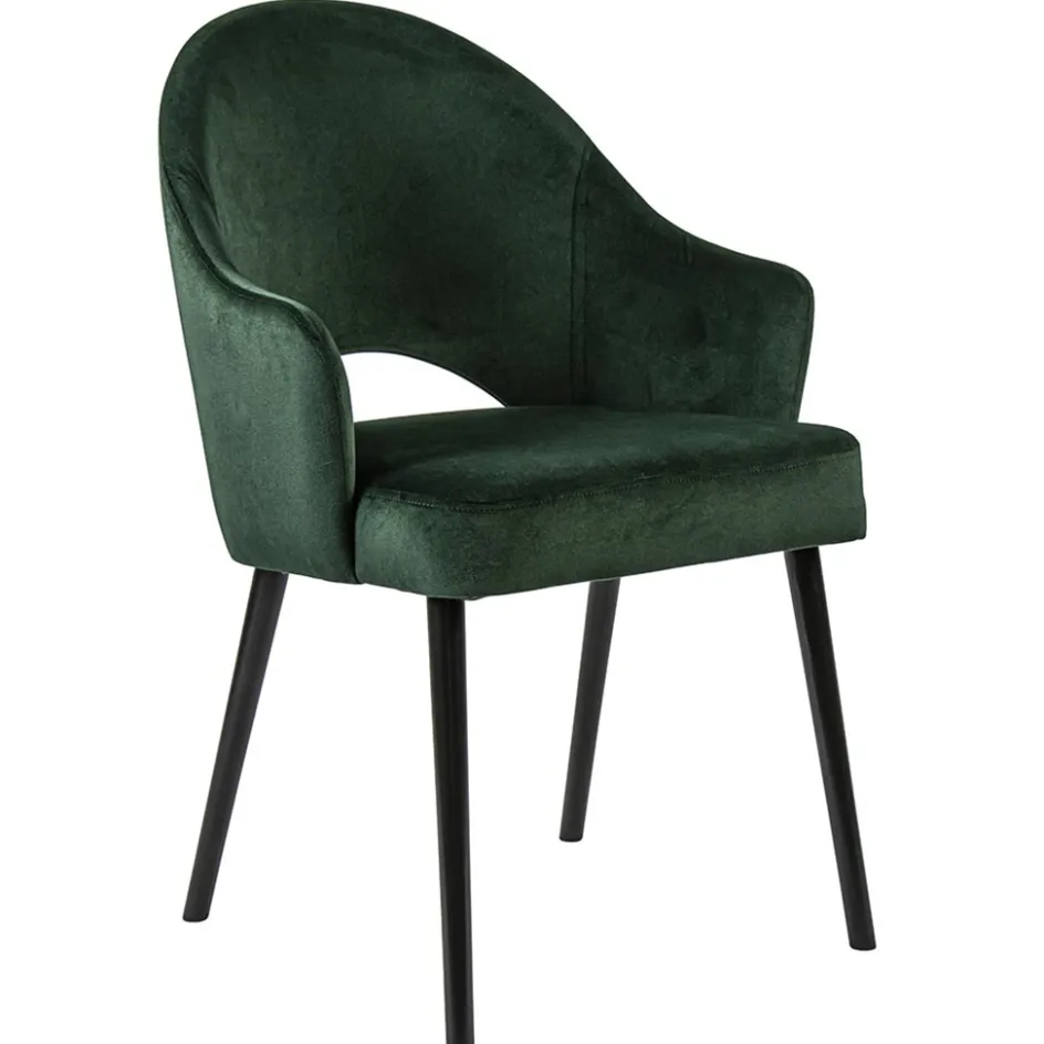Stoffen eetkamerstoel velours groen met zwarte houten poot>Straluma