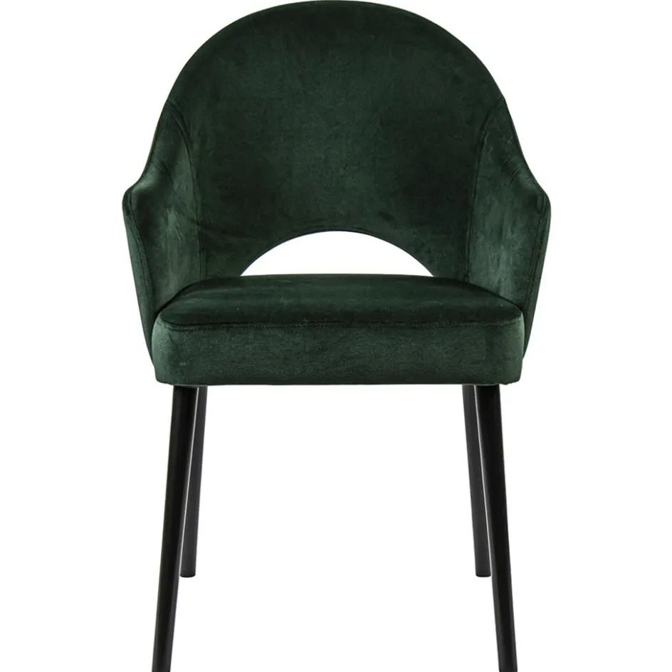 Stoffen eetkamerstoel velours groen met zwarte houten poot>Straluma