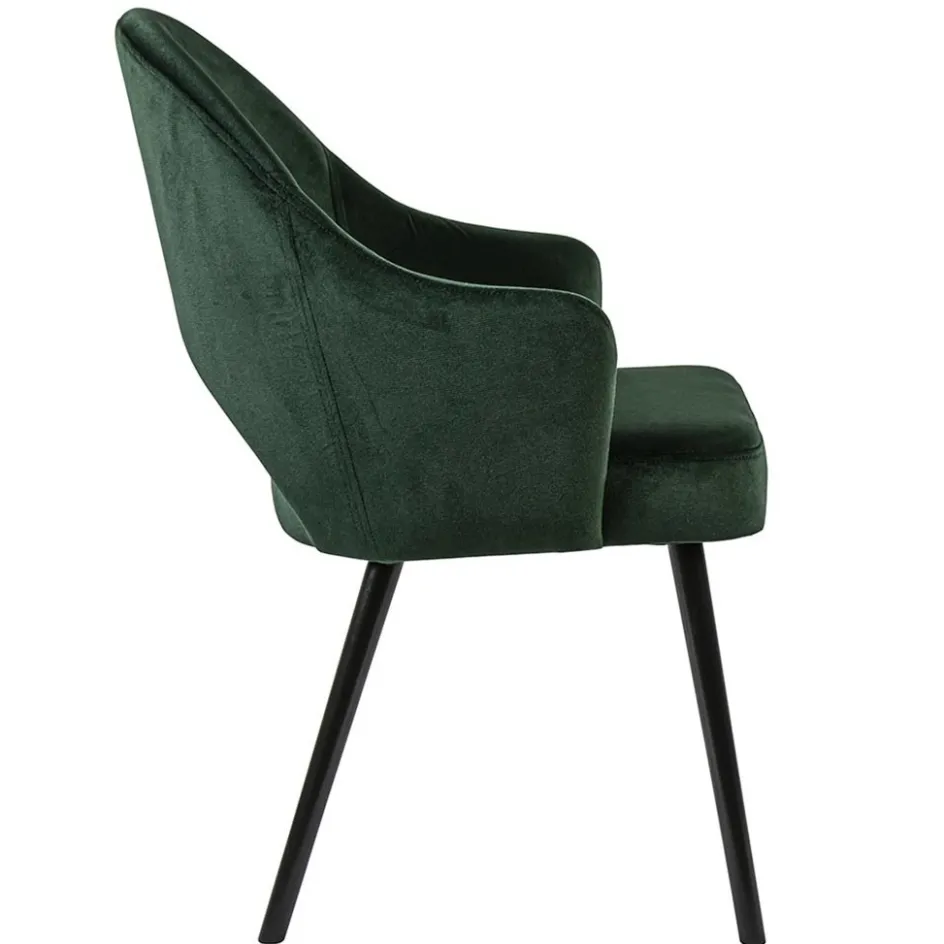 Stoffen eetkamerstoel velours groen met zwarte houten poot>Straluma