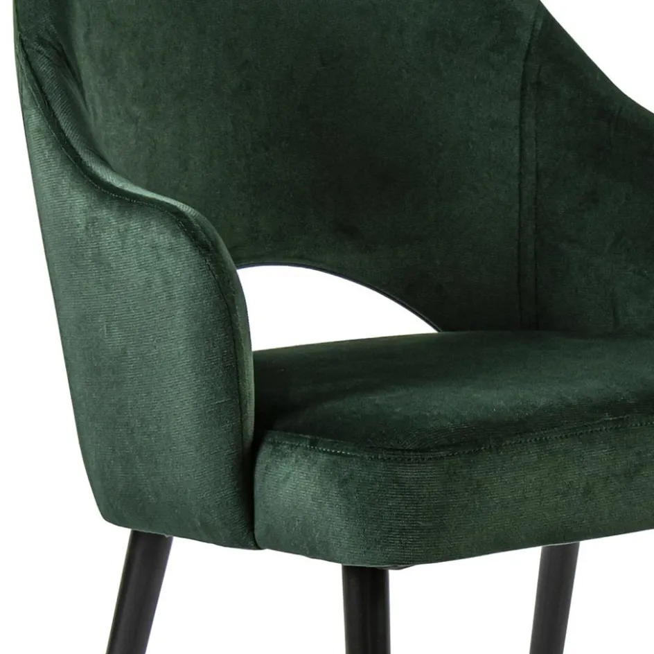 Stoffen eetkamerstoel velours groen met zwarte houten poot>Straluma