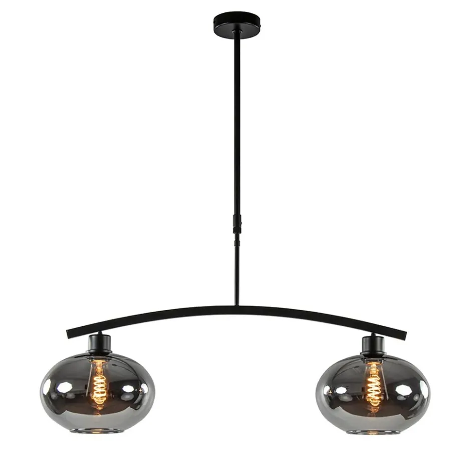Strak klassieke hanglamp zwart met smoke glas>Straluma Outlet