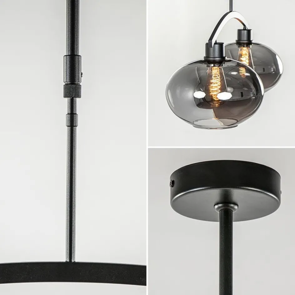 Strak klassieke hanglamp zwart met smoke glas>Straluma Outlet
