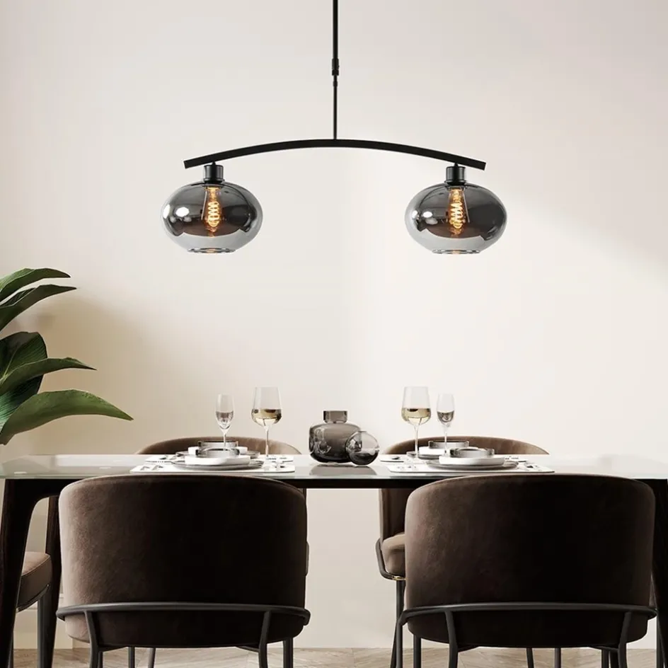 Strak klassieke hanglamp zwart met smoke glas>Straluma Outlet