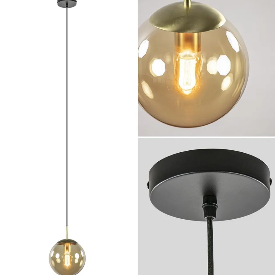 Strak klassieke hanglamp amber glas met messing 20 cm>Straluma Discount