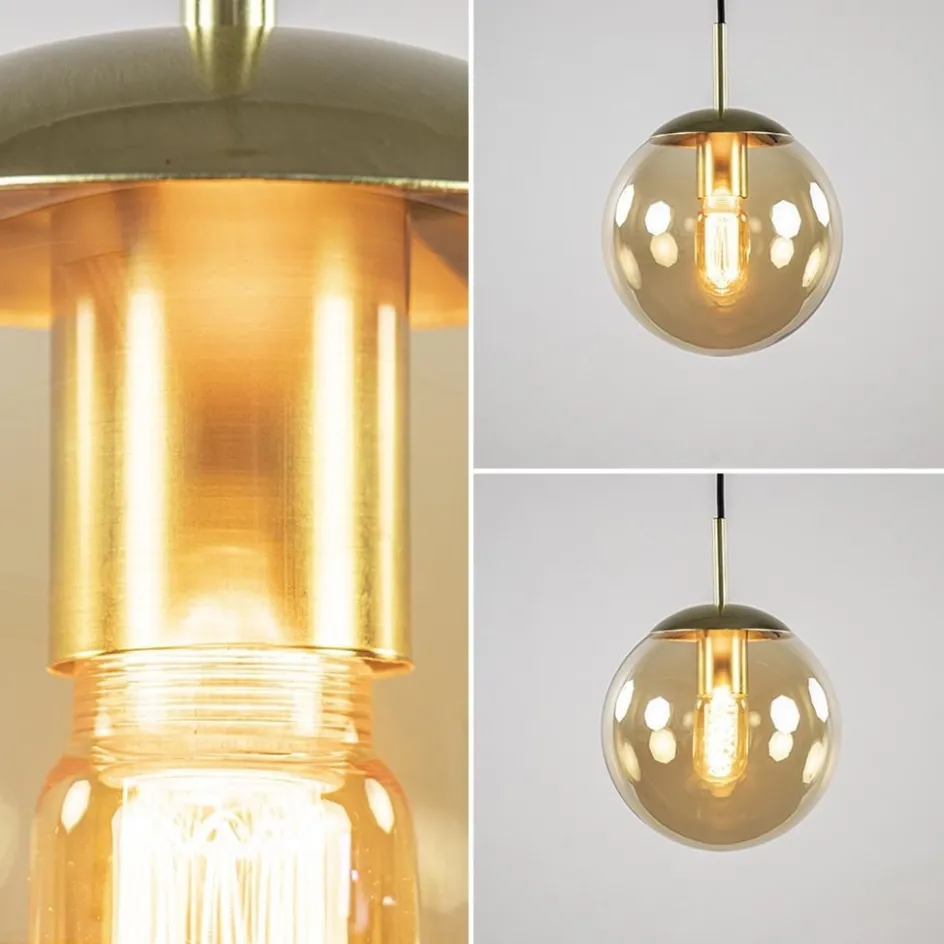 Strak klassieke hanglamp amber glas met messing 20 cm>Straluma Discount