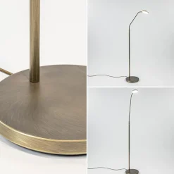 Strak klassieke LED leeslamp brons dim to warm><noscript><img width=