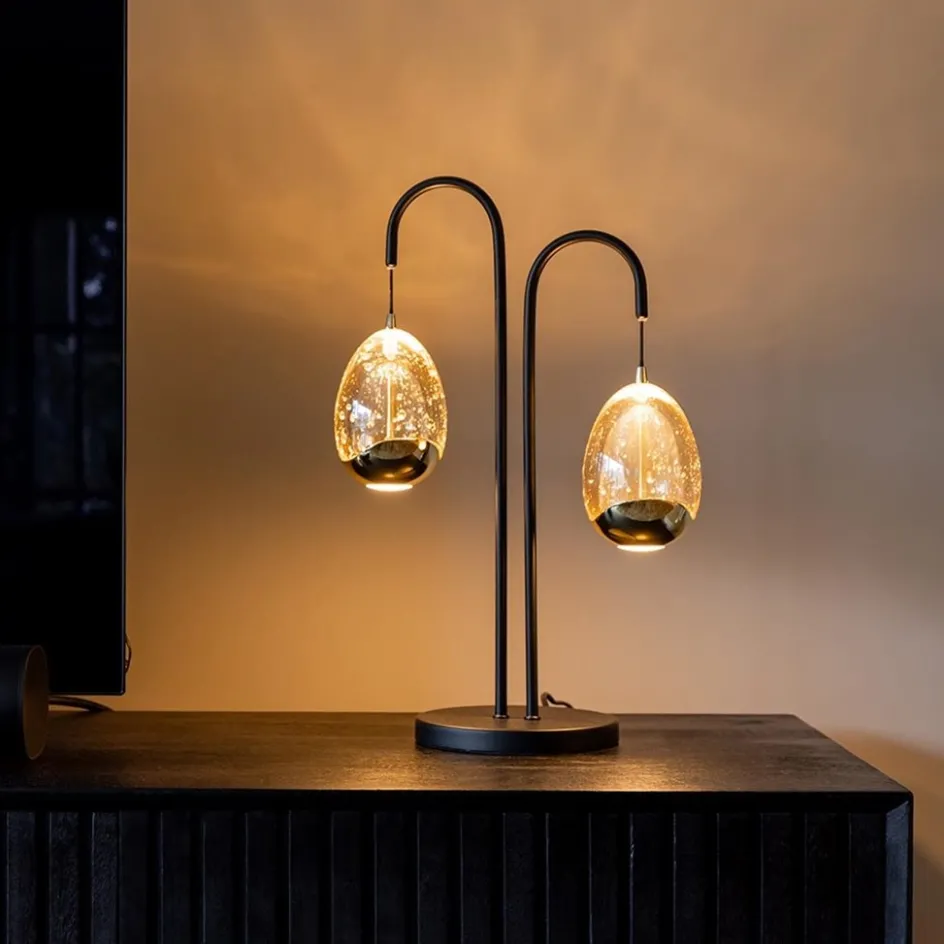 Strak klassieke LED tafellamp egg zwart met goud>Straluma Discount