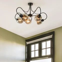 Strak klassieke 5-lichts plafondlamp met smoke glazen kappen></noscript>Straluma Discount