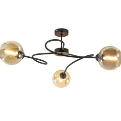 Strak klassieke plafondlamp met amber glazen bollen>Straluma Outlet