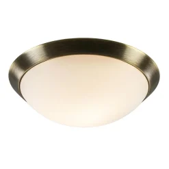 Strak klassieke plafonnière brons met mat wit glas>Straluma Discount