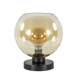 Strak klassieke tafellamp zwart met amber glas>Straluma Discount