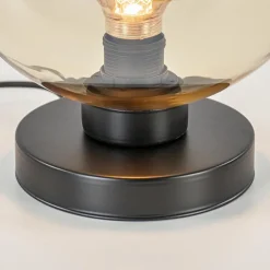 Strak klassieke tafellamp zwart met amber glas><noscript><img width=